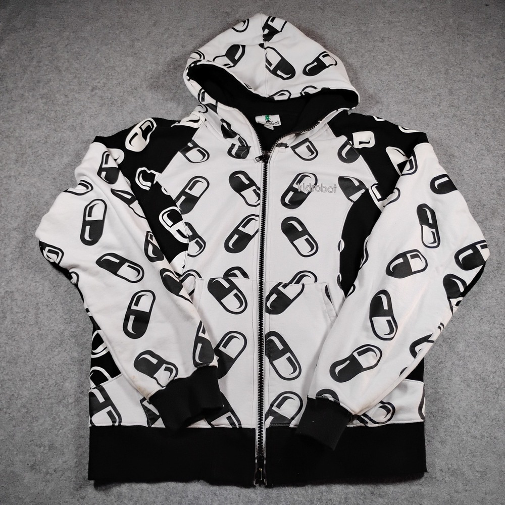 Kidrobot Mens 2XL Pills Hoodie White Black All‎ Over Print Limited Edition